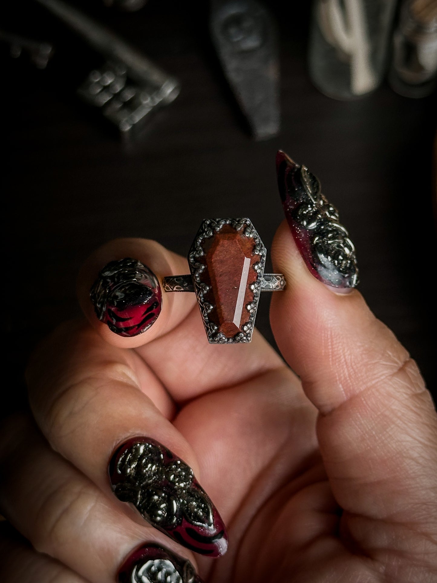 Red Jasper Petite Coffin Ring